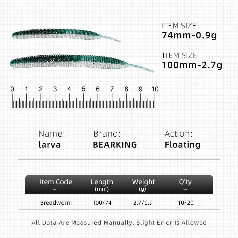 Leurre souple Slick Flash Worm BEARKING 7,4cm-10cm 20pcs