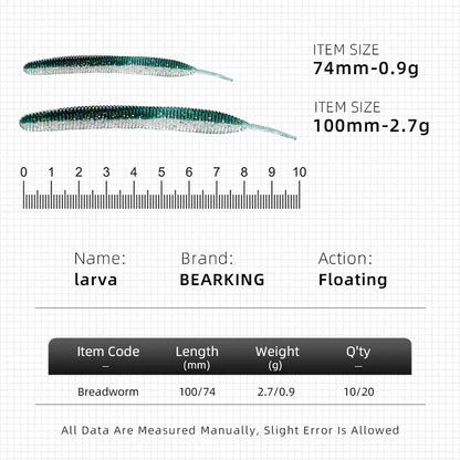 Leurre souple Slick Flash Worm BEARKING 7,4cm-10cm 20pcs